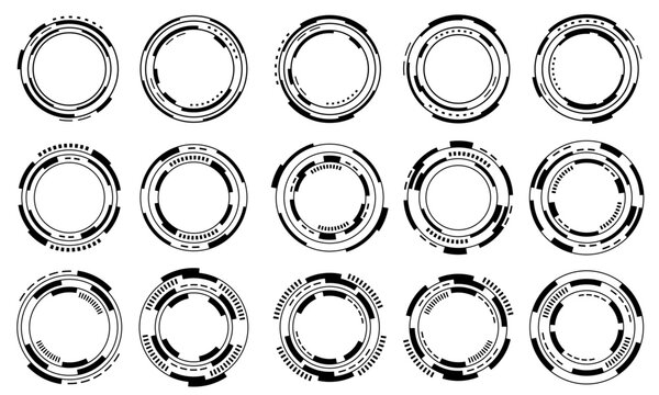 Set of sci fi black circle user interface elements technology futuristic design modern creative on white background vector