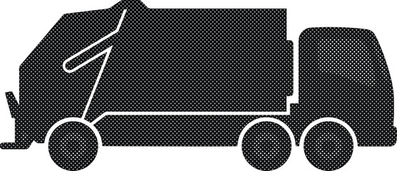 ごみ収集車のシンプルなベクターアイコン、廃棄物処理と環境保護を象徴するクリーンなシルエットデザイン、リサイクルや清掃活動のイラスト素材 © AnilaStudio