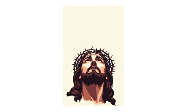 Jesus Christ wearing crown of thorns looking upward illustration