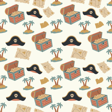 Pirate Treasure Map Seamless Pattern