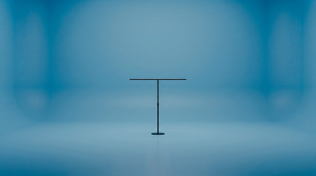 Studio backdrop stand with minimalist T-shaped metal silhouette