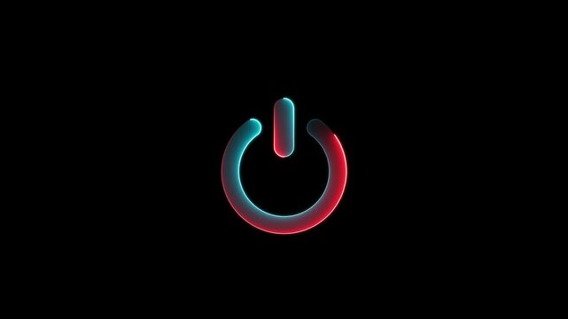 Neon glowing power button icon animation. Neon light power button turning on and off video animation. Power Switch symbol. Power switch and button icon on black background.4k animation video neon.
