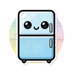 Obraz premium Blue cartoon refrigerator with smiling face.