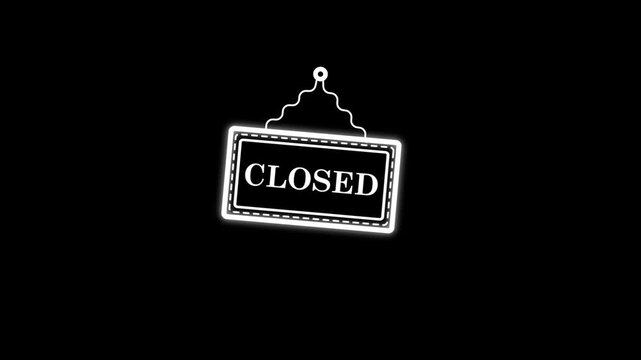 Closed Sign On Door Isolated on black background.4k animation video