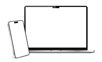 Obraz premium Realistic Mobile Phone and Laptop Computer Mockup