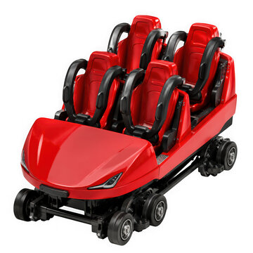 Red roller coaster passenger car with individual seating isolated on transparent background