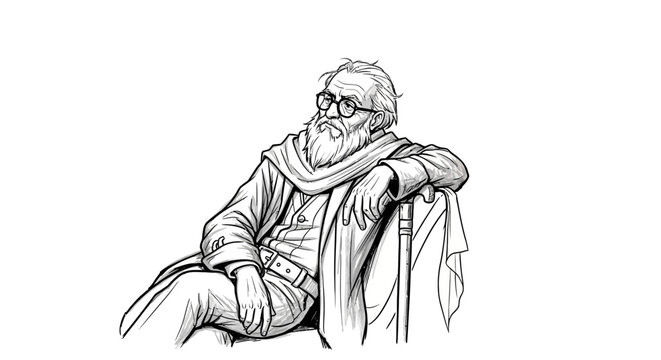 Old man sitting with glasses.