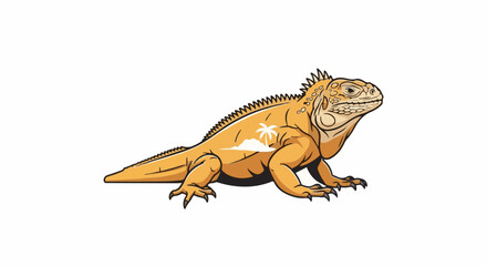 Naklejka premium A golden iguana illustration with a tropical island scene on its body