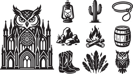 Fototapeta premium Western Gothic Symbols and Icons Set Collection
