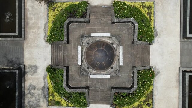 Drone shot of Linggajati monument at Sumedang town square park, West Java