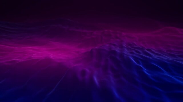 Dark undulating waves transition from deep blue to vibrant pink, representing energy, liquid motion, depth, abstract flow, atmosphere, and rhythmic movement