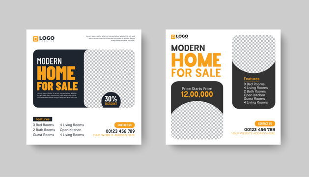 Modern home real estate social media post template with clean square layout