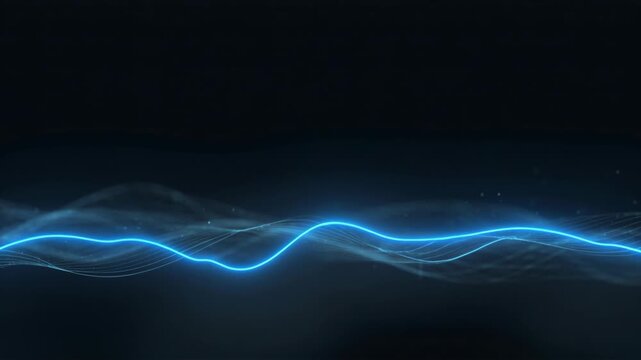Data Pulse Line Glowing Blue Wave on Dark Background