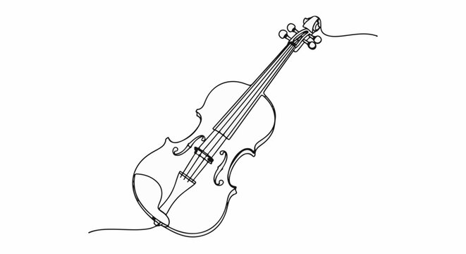 A minimalist line drawing of a violin on a white background, tilted diagonally