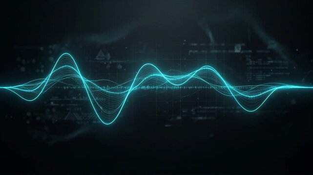 Data Pulse Line with Glowing Digital Wave on Dark Technology Background
