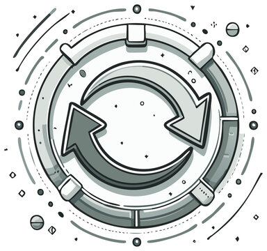 Circular arrows with abstract elements representing process and renewal