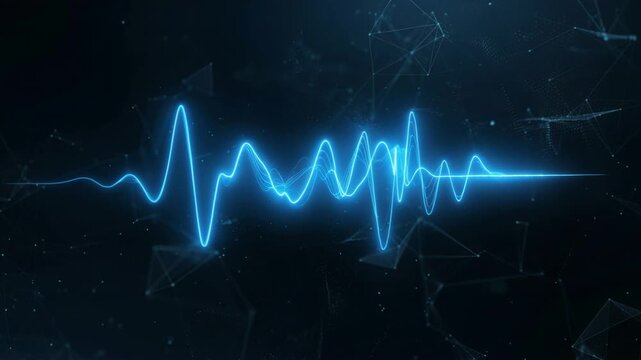 Data Pulse Line Glowing Blue Wave on Dark Digital Background