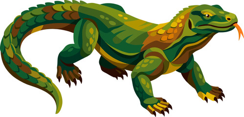 Fototapeta premium Large monitor lizard crawling with detailed scales and long tail