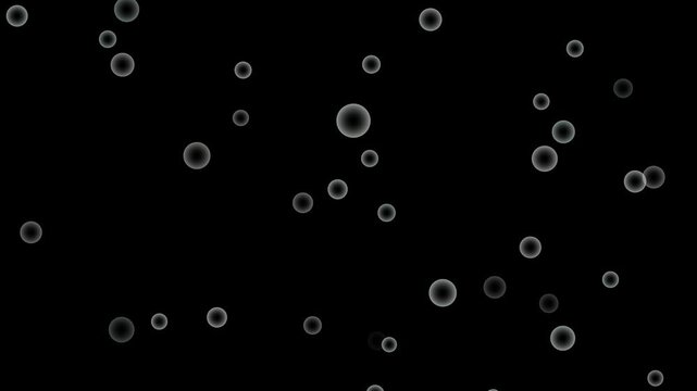 Front View of Bubbles Raising on Black Background in Slow Motion. Beautiful motion bubbles on white backgrounds.Slow-motion shot of shining soap bubbles slowly ascending. Slow rising air bubbles.