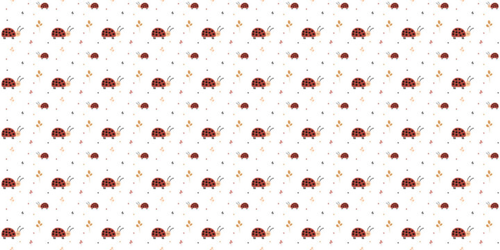 Baby ladybird repeating pattern for nursery textile design. Red ladybug seamless pattern