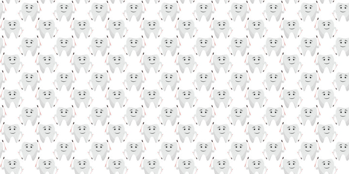 Medical seamless pattern of healthy tooth character for kids oral hygiene branding