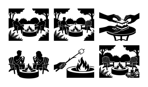 Campfire S'mores Making Scenes Silhouette