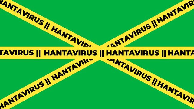 Hantavirus Warning Tape on Green Background for Disease Awareness and Prevention.
