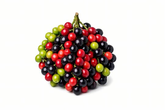 A professional photograph of a cluster of fresh bignay berries isolated on a white background. This high quality image is great for botanical studies and natural health product ads.