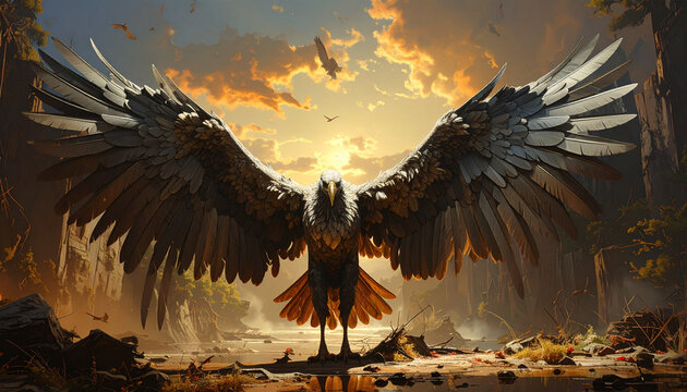 Majestic eagle spreading wings