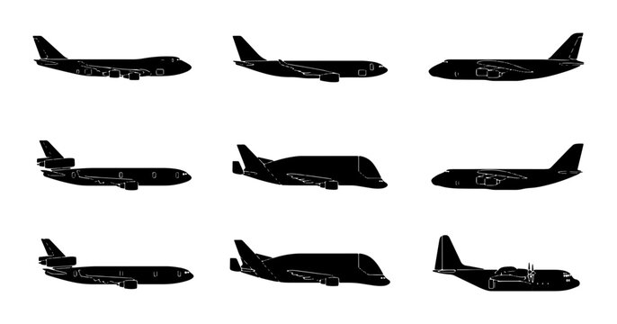 Diverse Aircraft Silhouettes Collection