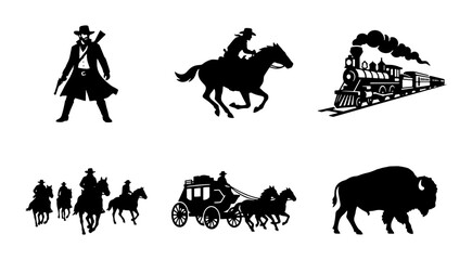 Wild West Icons: Cowboy, Train, Buffalo, Stagecoach © Farid
