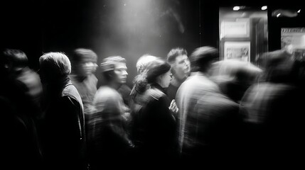 Naklejka premium People running into retail store during intense shopping rush