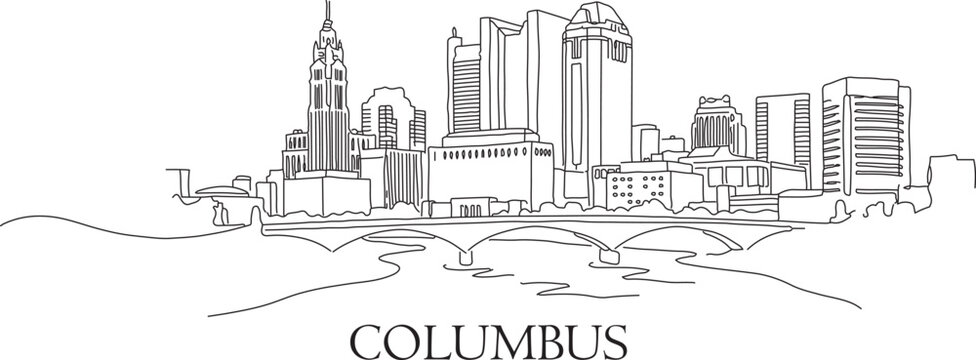 Elegant line art captures Columbus skyline
