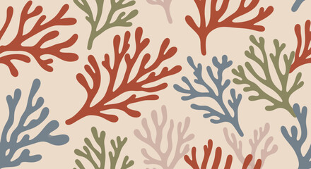 Colorful Coral Reef Pattern, Seamless Vector Design, Oceanic Texture, Marine Background © Super