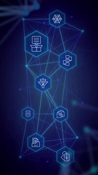 PIM vertical animation with line icons. Product information management system. Outline symbols on dynamic background. Dark to light transition. HD video for social media reels, stories