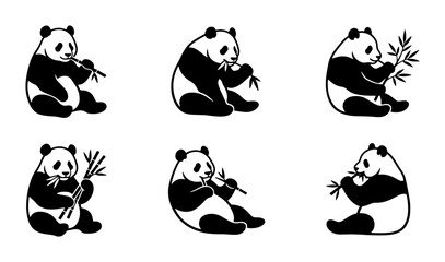 Obraz premium Cute Panda Eating Bamboo Illustrations