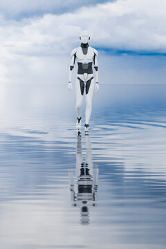 3D android water horizon with cloud mirror backdrop