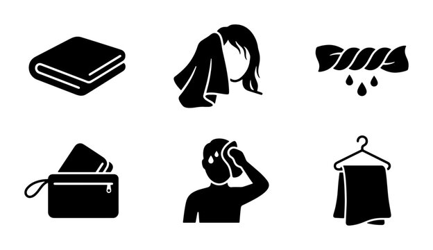 Towel Icons: Drying, Washing, Storage