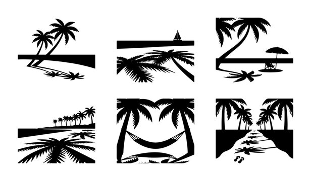 Tropical Beach Palm Tree Silhouettes Collection
