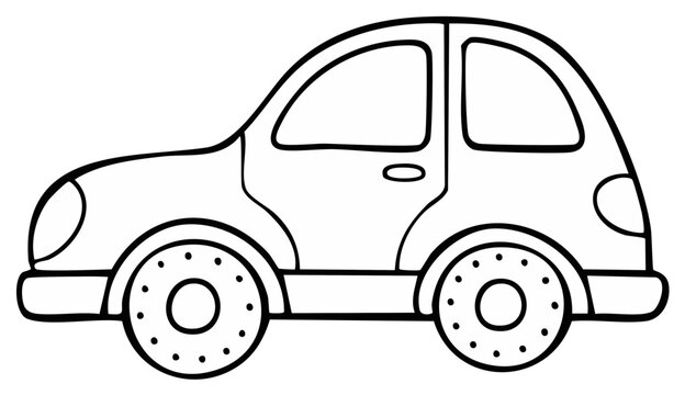 Cartoon Car Vehicle Outline Style Illustration with Round Headlights and Wheels