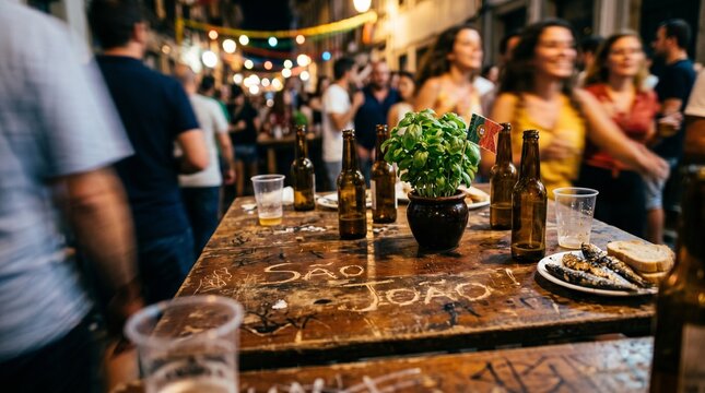 Outdoor street celebration with food and drinks