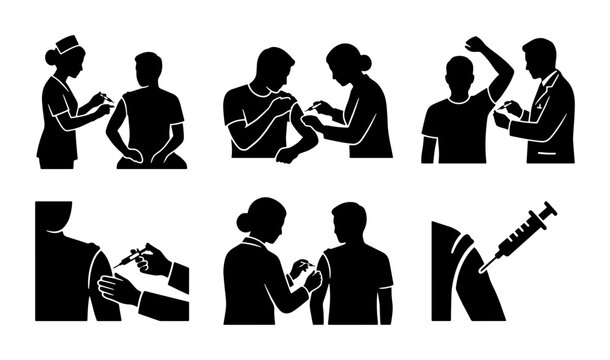 Medical Injection Icons: Vaccination, Healthcare Professionals
