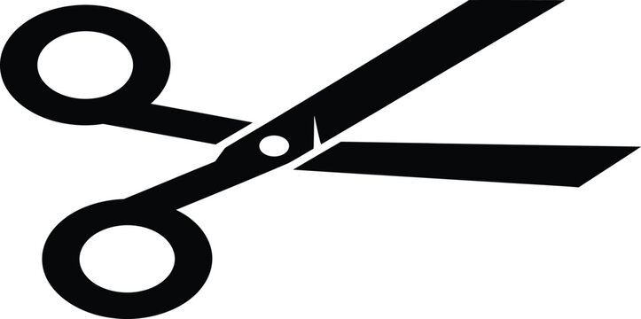 Black scissors icon cutting tool silhouette for design projects