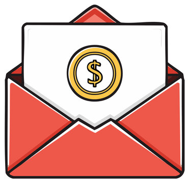 Envelope with Financial Gift Coin Symbol Money Payment Send Receive Finance Concept