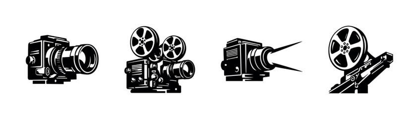 Naklejka premium Vintage film cameras and projectors in a retro graphic style