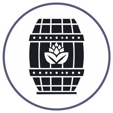 Beer barrel and hops symbol within a circle