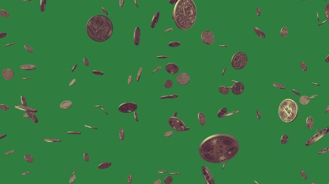 A lot of coins falling on green screen and bunch from pile down  scene elements figure illustration motion expression depth creative backgrounds movement