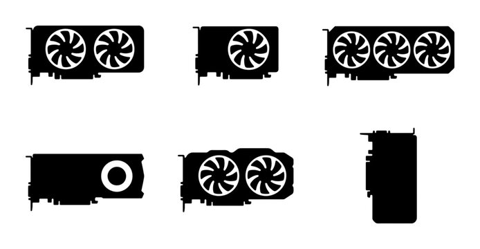 Graphics Card Icons, GPU Vector Set, Computer Hardware Silhouettes, Gaming PC Components