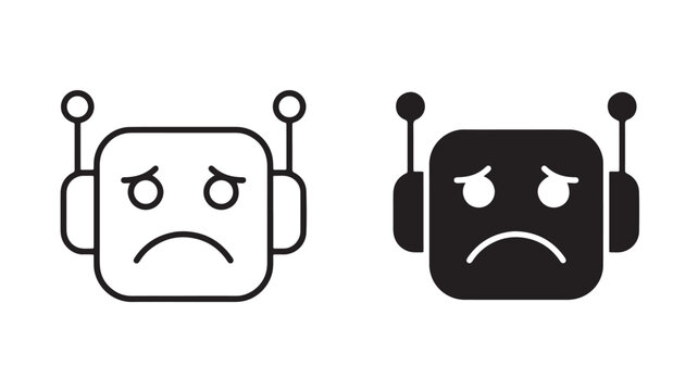 Robot Faces With Sad Expressions In Black And White For Technology Concepts