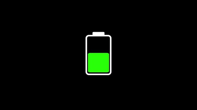 A basic, flat battery icon graphic, displaying a partially filled green bar against a black background, with 4k video animation.
